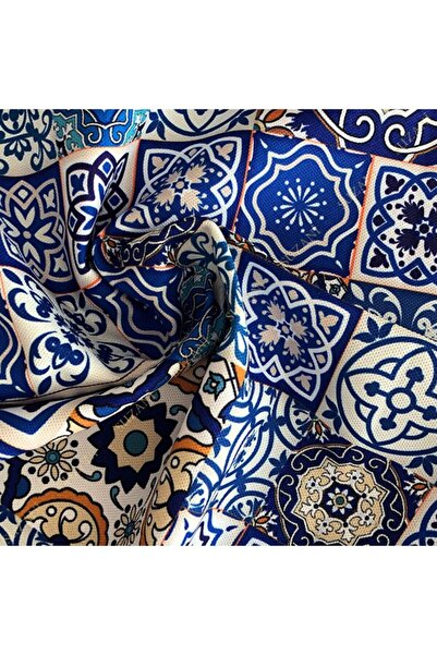 SUZANİ Mavi Seramik Desenli Dijital Baskılı Kumaş Kms1038