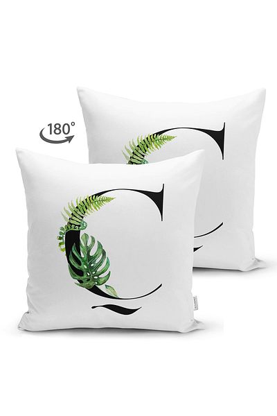 Realhomes Double Sided White Background Leaf Motif Black Letter C Special Design Modern Suede Pillow Throw Pillow Cover