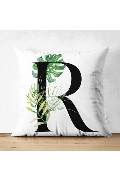 Realhomes Double Sided White Background Leaf Motif Black Letter Special Design Modern Suede Pillow Throw Pillow Cover