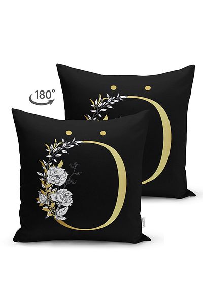 Realhomes Double Sided Black Background White Rose Motif Gold Letter Special Design Suede Pillow Throw Pillow Cover