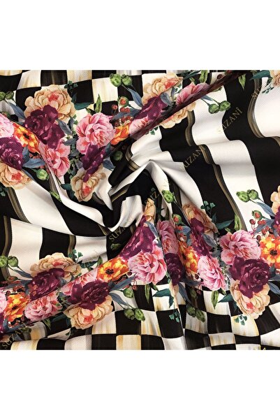 SUZANİ Damalı Mor Çiçekli Dikey Çizgili Kumaş Kms-0922