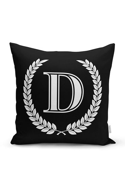 Realhomes Husă de pernă cu litera D încununată alb-negru cu design special imprimată digital