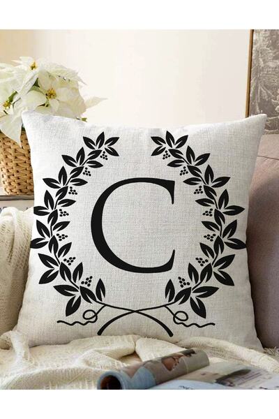 Realhomes Față de pernă Raschel, cu două fețe, încununată alb-negru, cu liter...