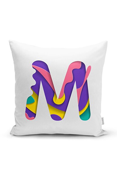 Realhomes Fundal alb Literă M colorată Design special Husă de pernă cu imprim...
