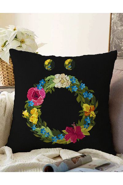 Realhomes Husă de pernă Raschel, cu două fețe, culoare neagră, colorată, cu tema literă O, design special