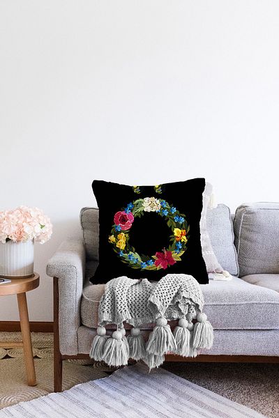 Realhomes Husă de pernă Raschel, cu două fețe, culoare neagră, colorată, cu tema literă O, design special