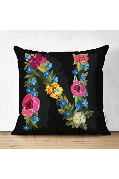 Realhomes Двустранна калъфка за възглавница от велур с цветна роза и буквата ...