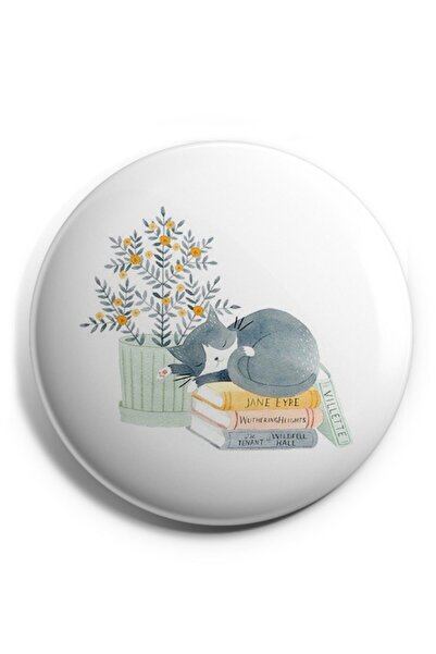 Hasbihal Kedi Ve Kitap Iğneli Çanta Rozeti.