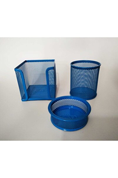 Mas 505 Metal Perfore 3lü Set (ataşlık+kağıtlık+kalemlik) - Mavi
