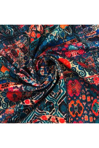 SUZANİ Turkuaz Mercan Kilim Desenli Dijital Baskılı Kumaş Kms-1169
