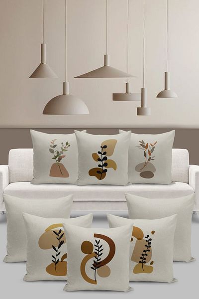Filamente Set de huse de pernă cu 8 piese Design de artă a plantelor pe fundal de in