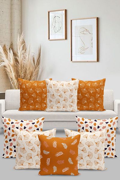 Filamente 8-Piece Throw Pillow Cover Set Minimal Style Palm and Ginkgo Biloba Pattern