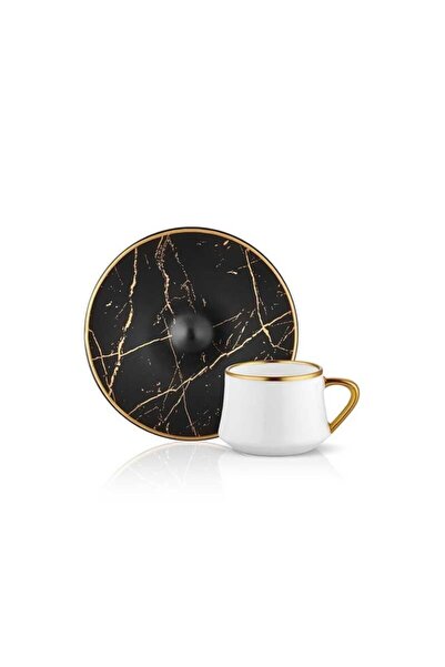 Koleksiyon Sufi Türk Kahve Seti 6lı Mermer Siyah Mat Altın