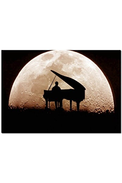 Cakatablo Ahşap Tablo Piyano Çalan Adam Ve Dev Dolunay (25x35 Cm Boyut)