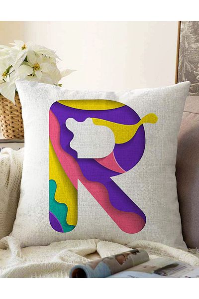 Realhomes Față de pernă Raschel, cu două fețe, colorată cu litera R, design special, cu imprimeu digital