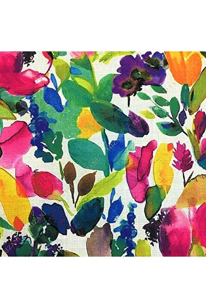 SUZANİ Suluboya Efektli Renkli Yapraklı Kumaş Kms-0733