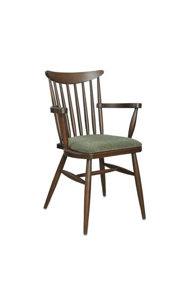 Meser Mobilya Teksas Koyu Ceviz Kayın Ahşap Kollu Mutfak Sandalyesi