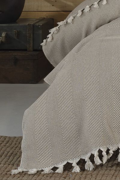 Lux Touch غطاء أريكة سرير مزدوج من ليلي الخردل مقاس 200 × 220 سم منسوج من القطن مع شرابة