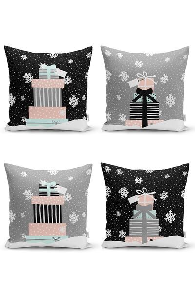 Realhomes 4'lü Siyah ve Gri Hediye Paketleri Yılbaşı Temalı Dijital Baskılı M...