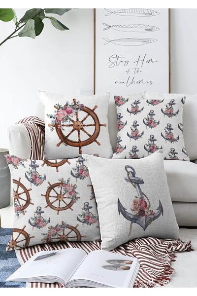 Realhomes Set de huse de pernă tricotate Raschel, 4 bucăți, ancoră și cârmă, ...