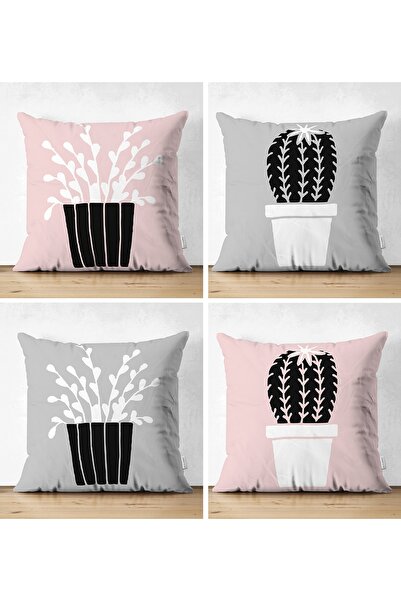 Realhomes Set de huse de pernă, 4 bucăți, cu două fețe, gri și roz, cu podea ...