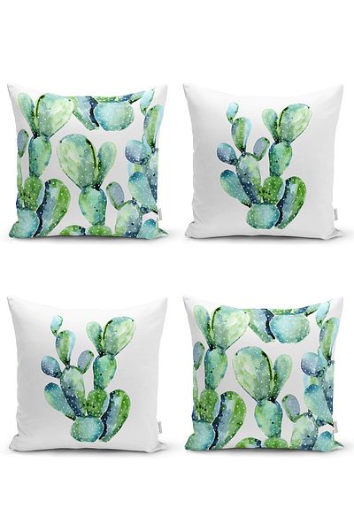 Realhomes Set de huse de pernă cu fundal alb din 4 bucăți, cu design cactus, imprimat digital, modern