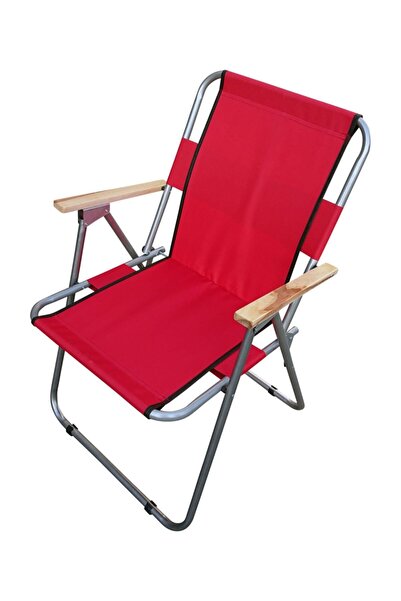 Weehome Ahşap Kollu Katlanabilir Piknik Kamp Balkon Sandalyesi Kırmızı
