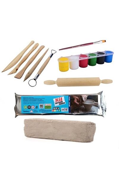 Hobialem Kil Hamuru Set-4, Seramik Hamuru Başlangıç Seti, Ahşap Ebeşuar, Merd...
