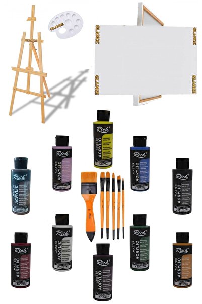 GLANCE Ayaklı Şövale+50x70 Tuval10'lu Rich Akrilik120 Cc+6'lı Fırça Set