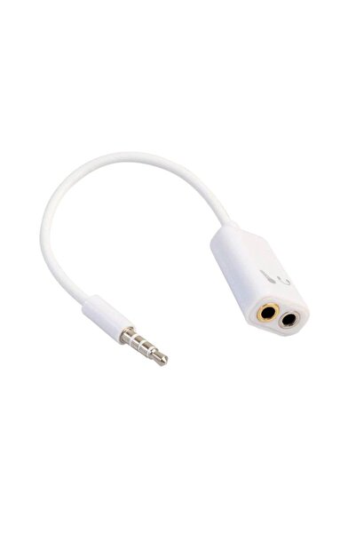 Streak Aux 3.5mm Jack Ses Adaptör Mikrofon Kulaklık Çevirici Kablo - Beyaz