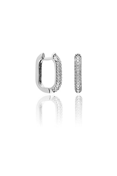 Aykat Gümüş Halka Küpe Taşlı Kadın Küpesi J Modeli Küpe Kupe-438