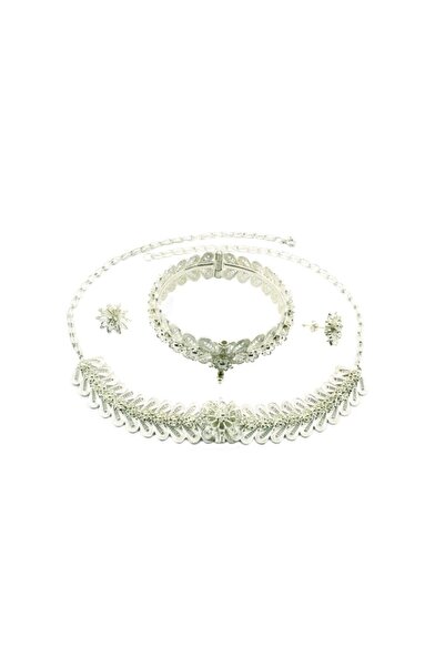 Aykat Telkari Gümüş Takım Midyat Işçiliği El Işi Kadın Bilezik Kolye Küpe Üçl...