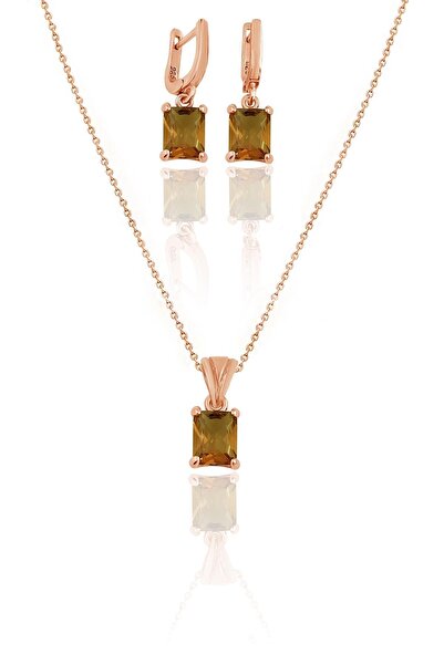 Aykat Zultanit Taşlı Kolye Küpe Renk Değiştiren Kadın Roz Gümüş Set Set-407