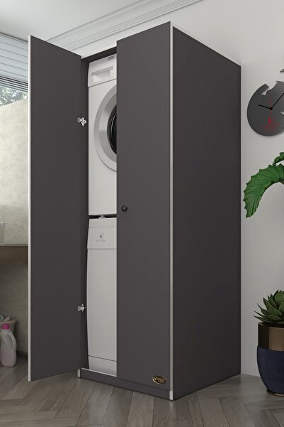 Kenzlife Çamaşır-Bulaşık Makinesi Dolabı Kapaklı Roksana Gri 180*70*60 Banyo ...