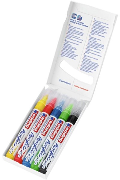 Edding 5100 Acrylic Marker 5 Pack (Pastel) - Yellow Blue Green Rose Gray - 2-3 mm Round Tip