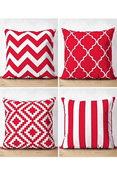 Realhomes Набір з 4 двосторонніх червоних геометричних малюнків, спеціальний ...