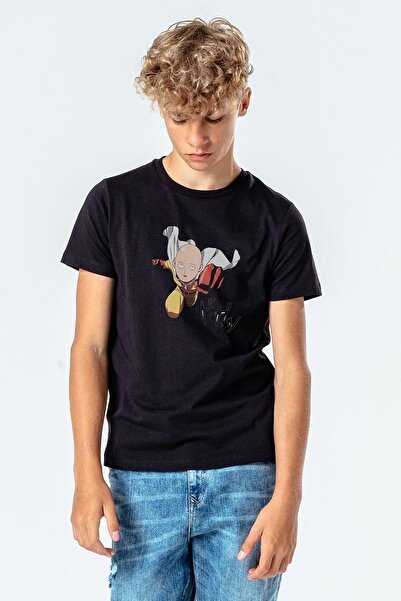 QIVI Unisex dečija crna anime majica sa printom One Punch Man
