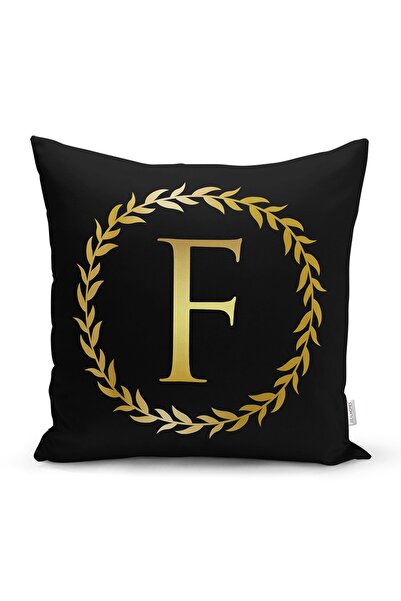 Realhomes Fundal negru, frunze de aur, cu litera F, design special, husă de p...