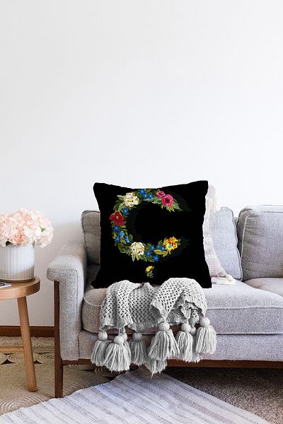 Realhomes Husă de pernă Raschel, cu două fețe, culoare neagră, cu tematică trandafir, cu design special