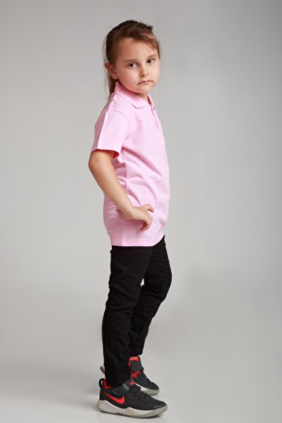 Dragora Pink Polo Neck School Combed Cotton T-shirt