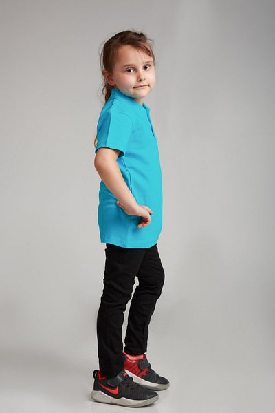 Dragora Σχολικό χτενισμένο βαμβακερό μπλουζάκι Turquoise Polo Neck
