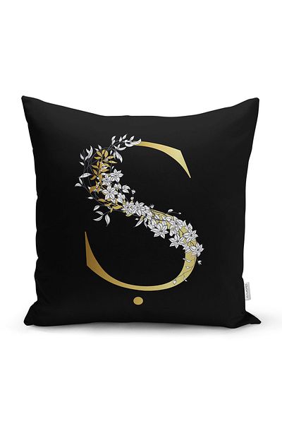 Realhomes Fundal negru Motiv trandafir alb Scrisoare aurie Design personalizat Husă de pernă cu imprimare digitală