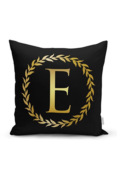 Realhomes Fundal negru, frunze de aur, cu litera E, design special, husă de p...