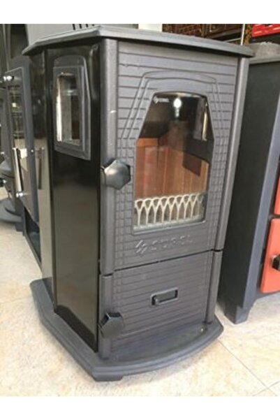 Sürel Salon Şömine Soba Mat Siyah Tuğlalı Soba Döküm Soba Kömür Sobası Odun Sobası Camlı Soba