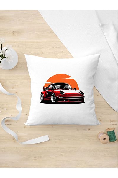 Panorama Ajans Πορτοκαλί Sunset Red Car Μαξιλαροθήκη Ειδικού Σχεδιασμού
