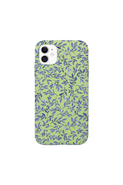shoptocase Iphone 11 Uyumlu Mavi Yapraklar Desenli Premium Lansman Kılıf