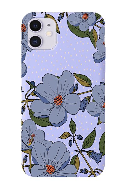 shoptocase Iphone 11 Uyumlu Mavi Çiçekler Desenli Premium Lansman Kılıf