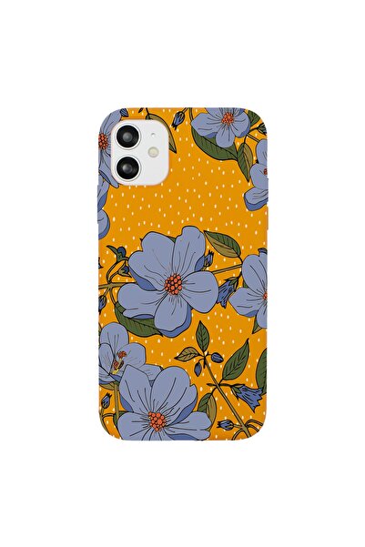 shoptocase Iphone 11 Uyumlu Mavi Çiçekler Desenli Premium Lansman Kılıf