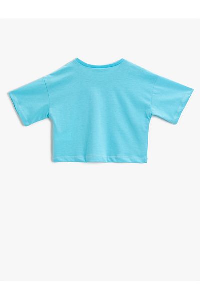 Koton Girl's Turquoise Printed T-Shirt Cotton