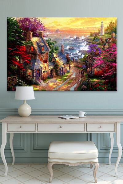 Morfil Sanat Atölyesi Selo i život Vintage dekorativna slika na platnu